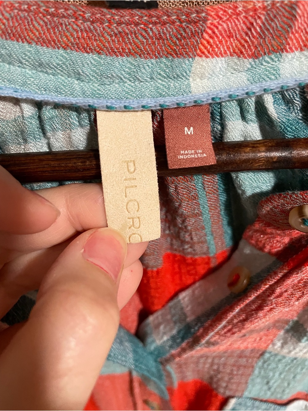 Pilcro Red Orange & Teal Plaid Button-Up Shirt - Picture 3 of 5